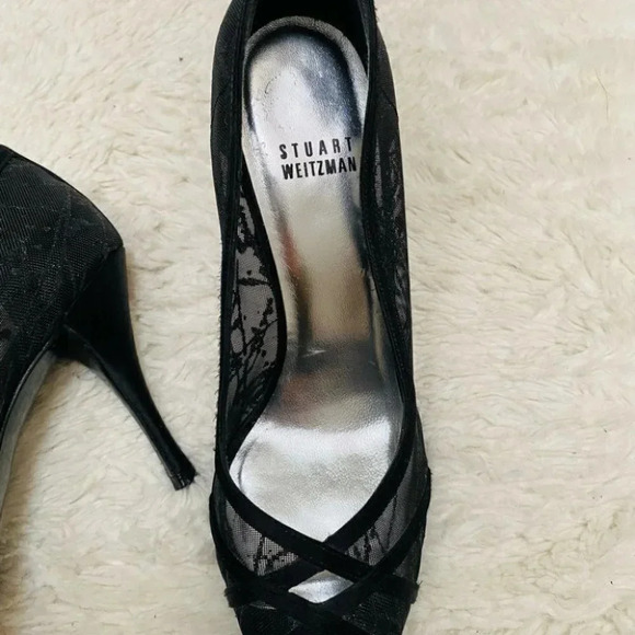 Stuart Weitzman - Shalimar Black Fireworks Mesh Lace Heels - Picture 3 of 8